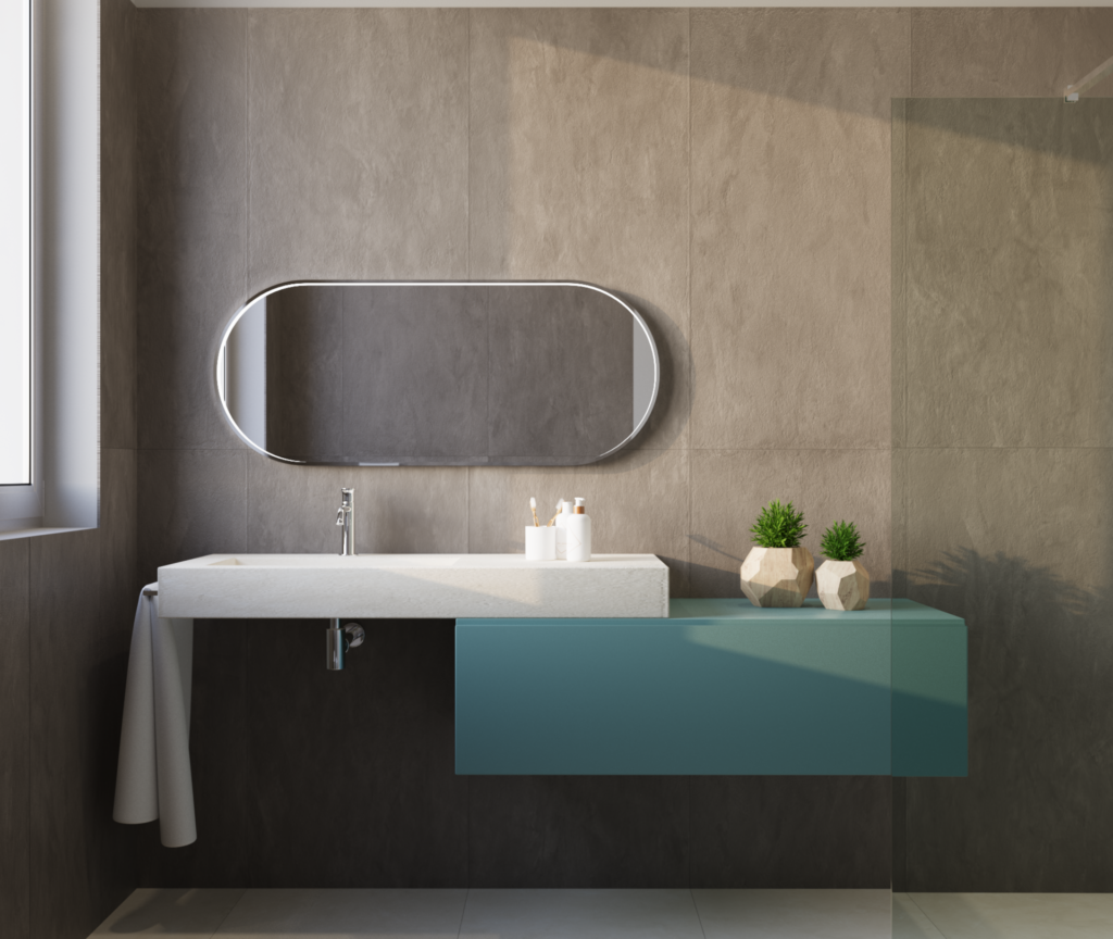 Rendering 3D bagno lavabo — RB Edilizia Biella